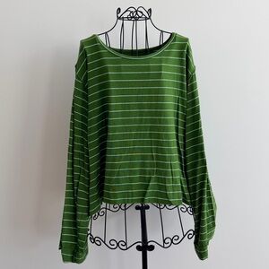 Anthropologie Green Striped Long Sleeve Top